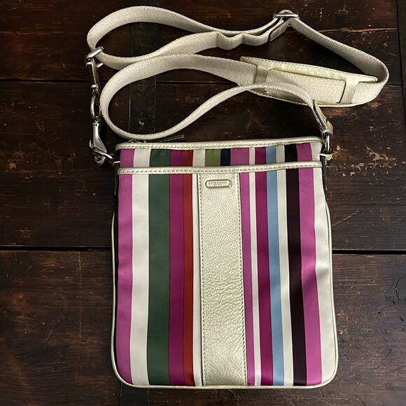 Coach Legacy North South Multicolor Stripe Crossbody 7.5"x8.5" - Picture 1 of 5